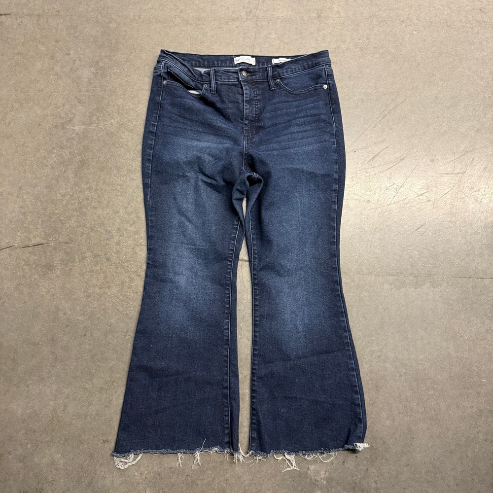 Jessica Simpson Daisy Flare Jeans Dark Wash Raw Hem Size 16 Stretch Denim